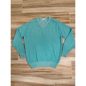Maus & Hoffman Cashmere Cotton Ribbed V-Neck Sweater Aqua Made in Scotland L
